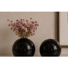 Adivo Store Siyah Mermer Desenli Küre Vazo 2’li Set 10 cm Modern Salon ve Masa Üstü Biblo