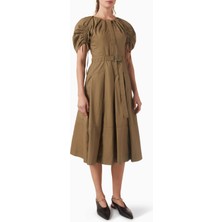 3.1 Phillip Lim Büzgülü Midi Pamuk Kadın Elbise Bej