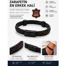 Elan Collection Erkek Hakiki Deri Metal Mıknatıslı Klips ve El Örgüsü Bileklik Kahverengi Siyah