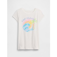 Gap Kız Çocuk Kırık Beyaz Grafik Baskılı T-Shirt