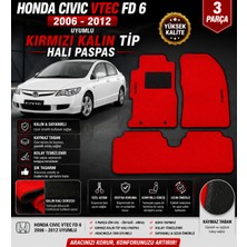 EP Garaj Otomotiv 🚗 Honda Cıvıc Fd6 2006-2012 Model Uyumlu Kırmızı Kalın Tip Halı Paspas Takımı – 3 Parça
