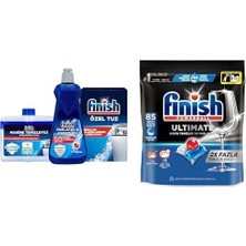 Vuralsin38 Temizlik ve Bakım Seti (Parlatıcı 400 ml + Makine Temizleyici Sıvı 250 ml + Tuz 500 G) ve Finish 85 Kapsül Bulaşık Makinesi Deterjanı Tableti (1 x 85 Kapsül)