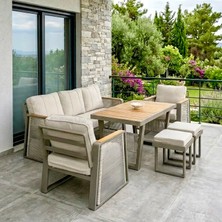 Hier Alümia 3+1+1+Orta Sehpa+Puflu Alüminyum İskeletli  Su itici Kumaşlı İroko Bahçe Takımı Bahçe Mobilyası Balkon Mobilyası