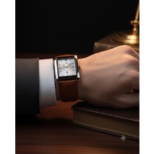 Goldwatches Klasik Kare Kasa Erkek Saat - Kahverengi Deri Kordon Takvimli Su Geçirmez Şık Tasarım Kutulu Hediyelik