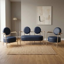 Azra Mobilya Venüs Lacivert Deri Koltuk Takımı 2+1+1 Cappuccino Metal Iskeletli Modern Ofis Ev Kullanımı Bekleme Koltuğu