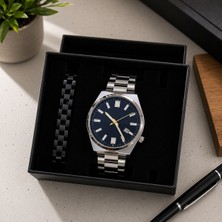 Jammy Jewerly Lacivert Kadran Erkek Saat ve Çelik Bileklik Kombini