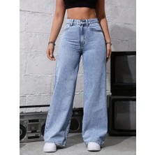Layal My Beauty Lmb Kadın Palazzo Salaş Rahat Kesim Likralı Yüksek Bel Jeans Kot Pantolon Yeni Sezon