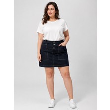 Levine Koyu Mavi Düğmeli Denim Etek