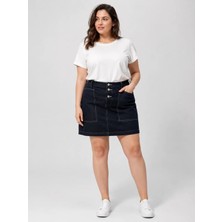 Levine Koyu Mavi Düğmeli Denim Etek
