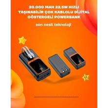 Powerbank 20000 Mah | 22.5W Hızlı Şarj, Dahili Kablolu, LCD Ekranlı Şarj Cihazı