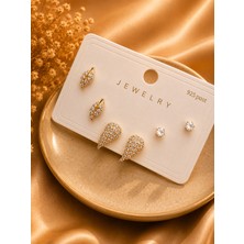 Jammy Jewerly 6'lı Kanat ve Taş Detaylı Küpe Seti