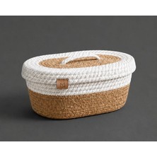 Efuliz Home Jüt Hasır Oval Kapaklı Sepet - Organizer, Düzenleyici, Dekoratif Sepet - Handmade El Dokuma Sepeti