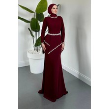 Merven Akyüz Mystera Taşlı Abiye Bordo