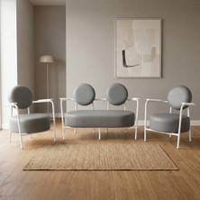 Azra Mobilya Venüs Gri Deri Koltuk Takımı 2+1+1 Beyaz Metal Iskeletli Modern Ofis Ev Kullanımı Bekleme Koltuğu