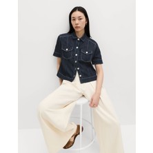 Marks & Spencer Pamuk Karışımlı Denim Utility Kısa Kollu Gömlek