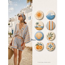 Punky Store 8'li Set 15 Yaz Temalı Rozet Seti Güneş Dalga Deniz Portakal Akdeniz Temalı