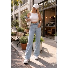 Layal My Beauty Lmb Kadın Palazzo Salaş Rahat Kesim Likralı Yüksek Bel Jeans Kot Pantolon Yeni Sezon