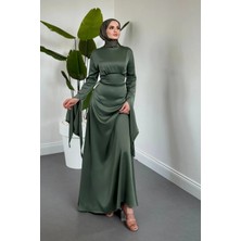 Merven Akyüz Monevia Kolları Yırtmaçlı Saten Abiye Mint
