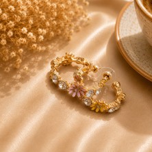 Jammy Jewerly Papatya ve Taş Detaylı Gold Halka Küpe