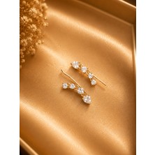 Jammy Jewerly Damla Taş Detaylı Ear Climber Küpe Gold Renk Zarif Kadın Küpe