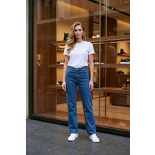 Hies Kadın Jeans Bol Paça Yüksek Bel Likralı Salaş Palazzo Kot Pantolon