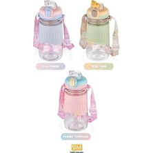 Vuralsin38 600ML Sevimli Hayvanlar Figürlü Silikon Pipetli Özel Askılı Polikarbon Çocuk Su Matarası (Lila-Pembe)