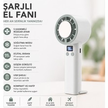 Azurtech 5 Kademeli Şarjlı El Fanı – Dijital Ekranlı, Masaüstü ve Elde Kullanım, Taşınabilir Mini Fan