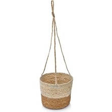 Vuralsin38 2'li Asılabilir El Yapımı ve Doğal Çift Renk Yuvarlak Hasır Saksılık Seti, 2'li Ipli Asılabilir Hasır Yuvarlak Saksı Seti (23CM*18CM-20CM*15CM)