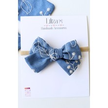 Liliza Accessories Nakışlı Mavi Kot Fisto Yenidoğan Bebek Bandı