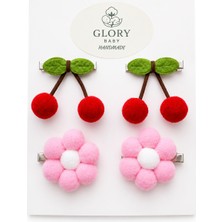 Glory Baby Kız Bebek Kiraz & Papatya Figürlü Klips Toka 4'lü Set