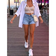 Layal My Beauty Lmb Kadın Jeans Denim Şort Ters Paça Detaylı Günlük Esnek Denim Kot Şort Yeni Sezon