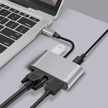 Vuralsin38 4K Usb-C To HDMI VGA Adapter, Çok Portlu Dönüştürücü, Gri, USB Bellek Portu Ile, Dizüstü Bilgisayar Için