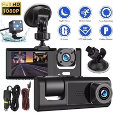 Vuralsin38 Full Hd 1080P Üç Kameralı Araç Içi Kamera Araba Güvenlik Kamerası Gece Görüşü Ön Geri Iç Kayıt Ir LED