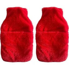 Vuralsin38 Sıcak Su Torbası 2 Adet,cepli Kırmızı Peluş Termofor 32,5X17,5CM 1500 ml
