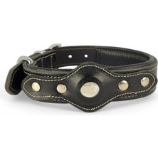 Canini Collar Hakiki Yağlı Deri Airtag Uyumlu Köpek Tasması – Dayanıklı, Konforlu ve Şık Tasarım, Airtag Bölmeli Gerçek Deriden Köpekler İçin Tasma (Siyah, XXS)