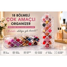Aşkana 18 Bölmeli Şeffaf Makyaj Organizeri – Ruj Oje Kalem Fırça Düzenleyici Masaüstü Kozmetik Organizer Kutusu 26,5 x 9 cm Çok Amaçlı Akrilik Düzenleyici