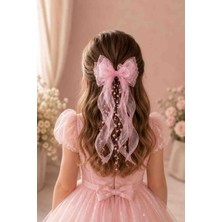 Nati Co Pembe Incili ve Kuyruklu Organze Fiyonk Saç Tokası - Prenses Model Toka