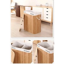 Mucit Home Iki Bölmeli Bambu Naturel Çamaşır Sepeti - Mega Katlanabilir Çamaşır Sepeti