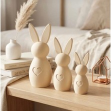 3'lü Set Kalp Detaylı Minimalist Tavşan Ailesi