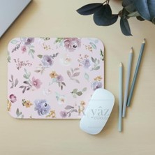 Vuralsin38 Pastel Çiçekler Pembe Zemin - Dikdörtgen Mouse Pad, 17,5 cm x 19,50 cm