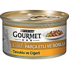 3 Adet Gourmet Gold Parça Etli Soslu Tavuklu ve Ciğerli Yetişkin Kedi Konservesi 85 gr