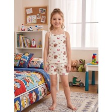 Aliş Kids Kız Çocuk Pamuklu Ekru Ayıcık Desenli Atlet Boxer Takımı