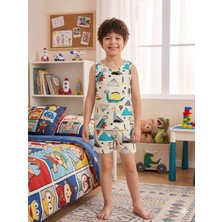 Aliş Kids Erkek Çocuk Pamuklu Kumaş Bej Renk Dinozrlar Desenli Atlet Boxer Takımı