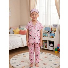 Aliş Kids Kız Çocuk Pamuklu Pembe Kalp Kuromi Desenli Gömlek Yaka Düğmeli Kısa Kollu Yazlık Pijama Takımı