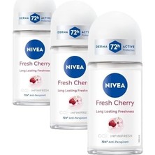 Vuralsin38 Kadın Roll On Deodorant Fresh Cherry, 72 Saat Anti-Perspirant Koruma, 50ML (3 Paketi)