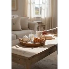 AvantajAl Akayev Sedefli Rattan Tepsi Kahverengi 28CM