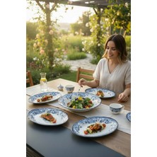 AvantajAl Akayev Porselen Vintage Blue 5 Parça Salata Kayık Servis Takımı Servis Takımı