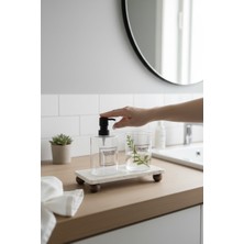 AvantajAl Akayev Traverten 23X12 cm Ahşap Boncuk Ayaklı Yağdanlık ve Sıvı Sabunluk Standı