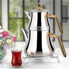 AvantajAl Lines Naz Çelik Çaydanlık Takımı Altın Kulp Aile Boy