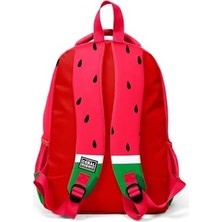 Vuralsin38 Üç Bölmeli Okul Sırt Çantası, Kırmızı Yeşil Karpuz Desenli, Polyester, 18.5 Litre, Ortopedik, 31X15X40 cm